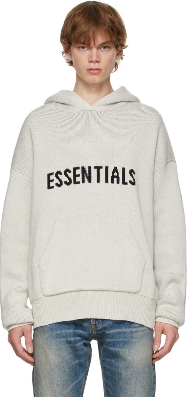 ESSENTIALS FEAR OF GOD Knit Logo Hoodie Buttercream Sz L $575 {258}